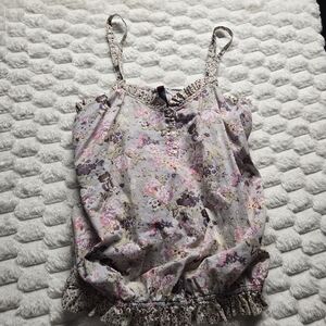 Floral Sleeveless Top with Ruffle Hem Top